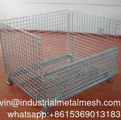 Foldable Stackable Steel Wire Mesh Container for Garage Storage